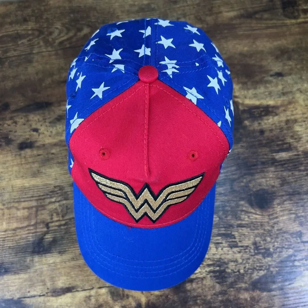 DC Wonder Woman Girls 4-6T Hat USA Flag Glitter Baseball Cap